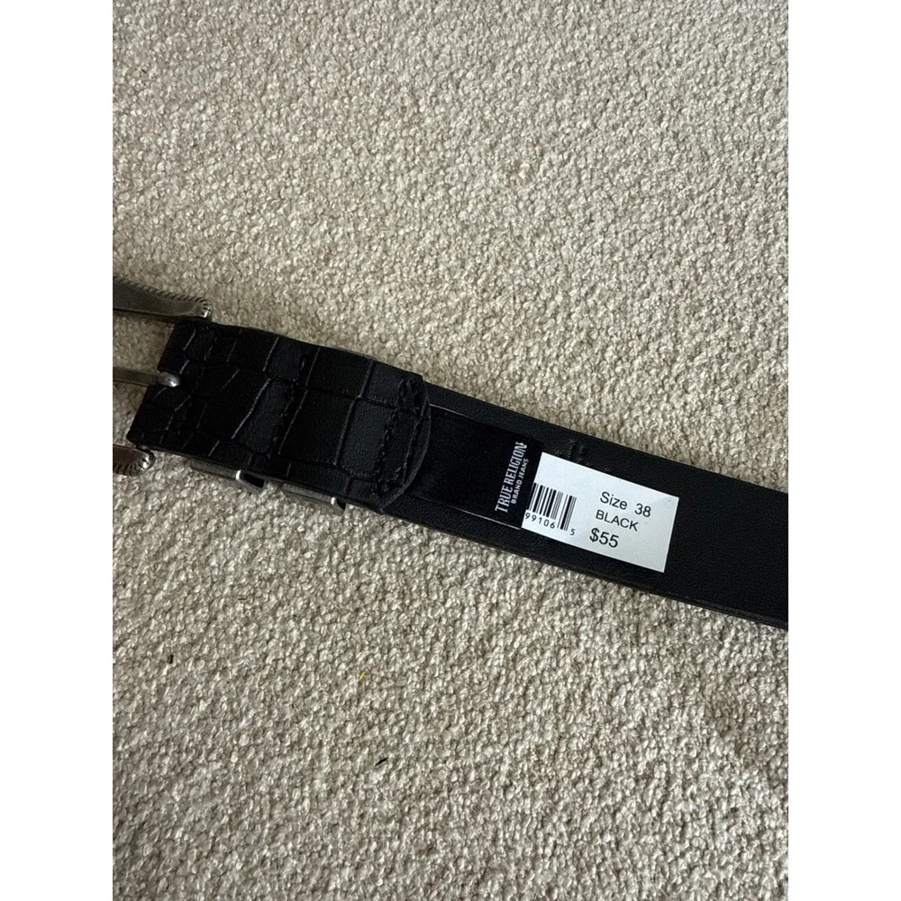 True Religion Palomo Western Belt Black Croc Embossed Silver Buckle Size 38 NWT